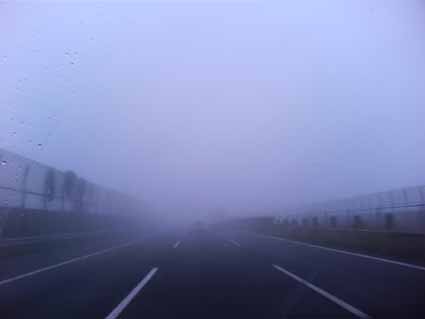 帰りの東名高速。霧がスゲー。