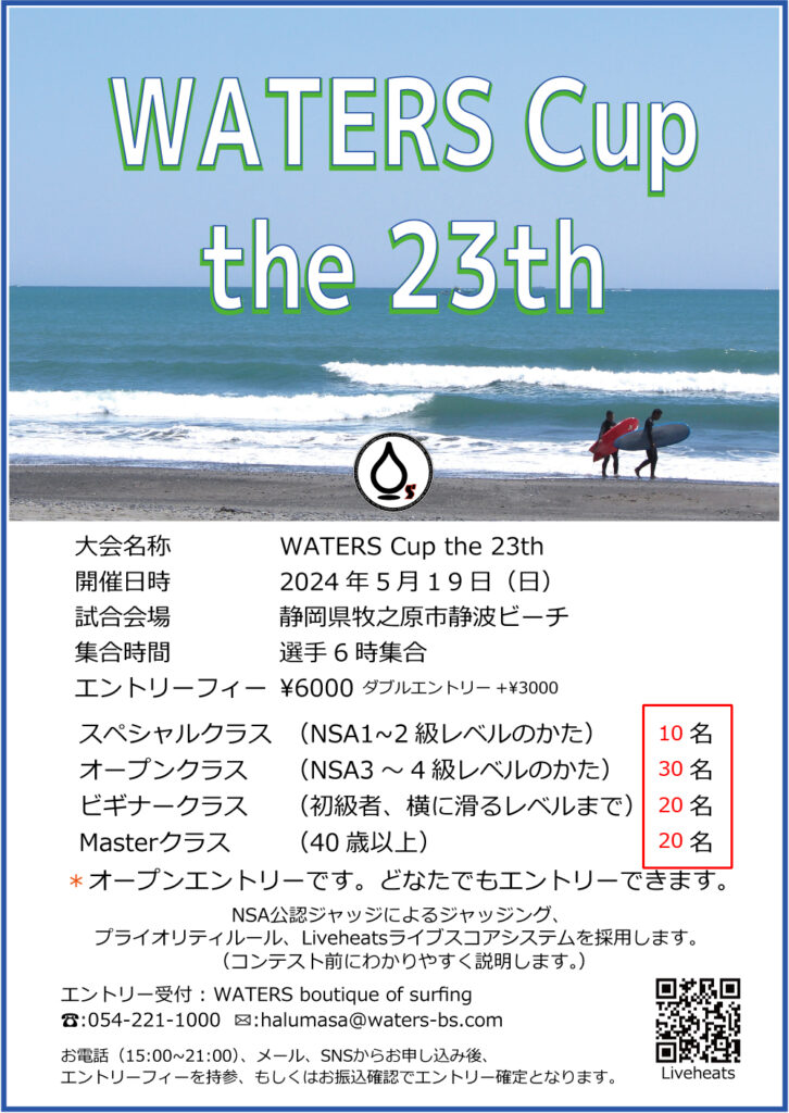 WATERS Cup the 23th オープンクラス以外ヒート数確定です。